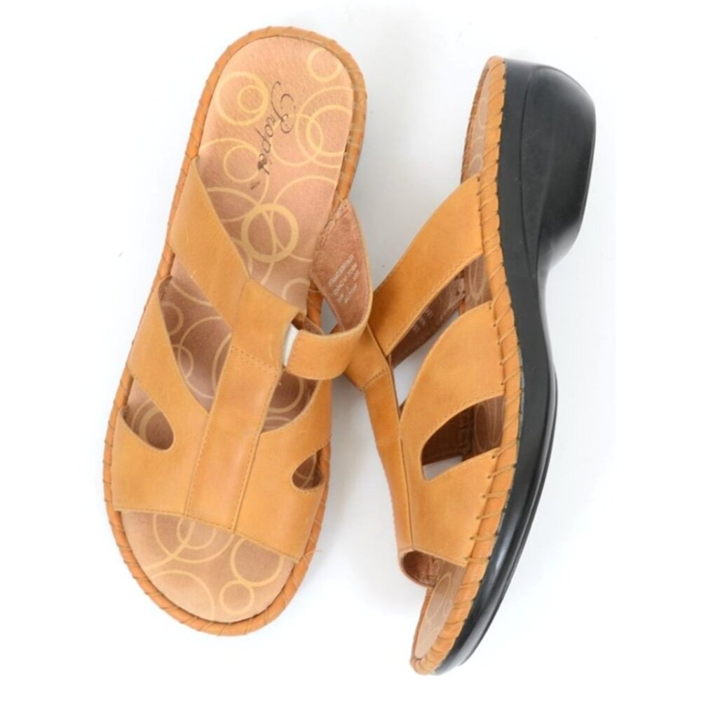 Propet W0236 Women’s 9 Leather Comfort Tan Open Toe Slip On Sandals Resortwear